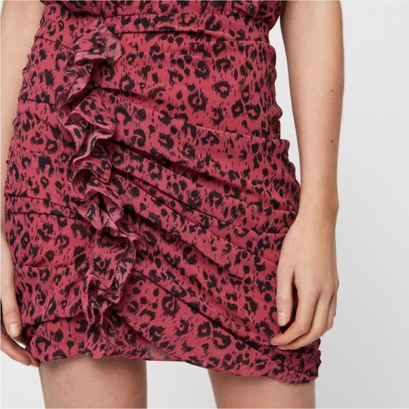 ALL SAINTS 🔹 Hali Roar Ruched Leopard Print Mini Dress - Size 6 - Picture 5 of 16